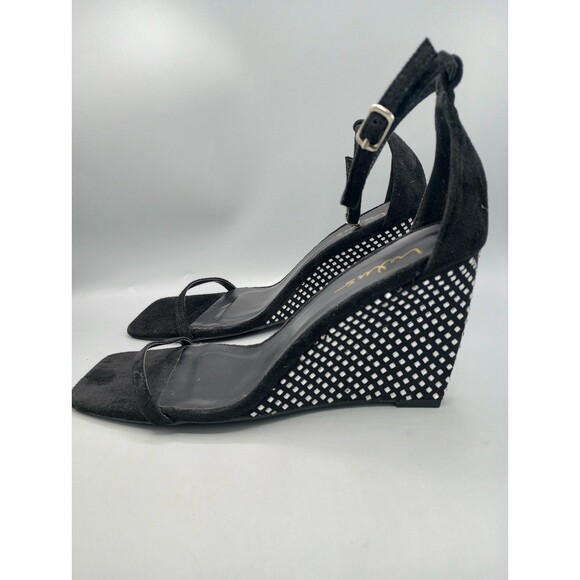 Lagaro Black Suede Rhinestone Ankle Strap Platform Wedge Sandals Women’s Sz 10 - Picture 4 of 12